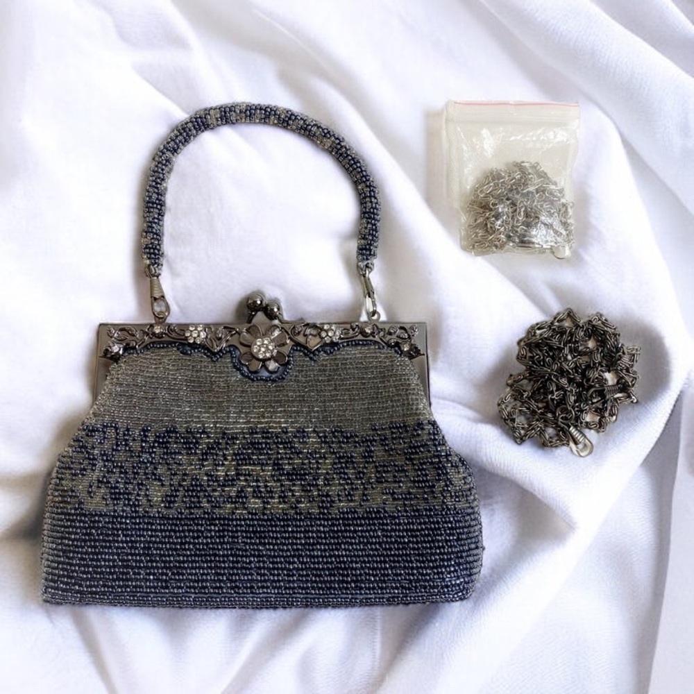 JN’s Gatsby Style Mini Beaded Prom Purse With Shoulder Chain Attachment